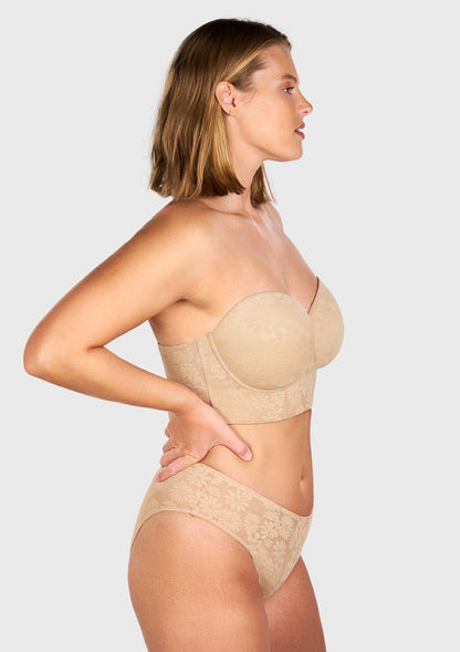 Daisy Smooth Lace Lightly Padded Longline Underwire Strapless Balconette Bra