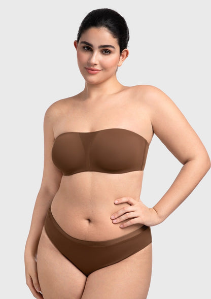 Fiery Unlined Seamless Comfort Underwire Plus Size Bandeau Strapless Coffee Bra