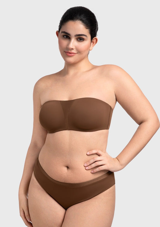 Fiery Unlined Seamless Comfort Underwire Plus Size Bandeau Strapless Coffee Bra
