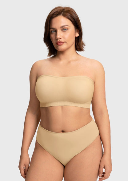 Wireless Plus Size Strapless Bra with Non-Slip Silicone & Moisture-Wicking Cups